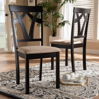 Baxton Studio RH146C-Dark Brown/Sand-DC Sylvia Modern and Contemporary Sand Fabric Upholstered and Espresso Brown Finished Dining Chair Set of 2